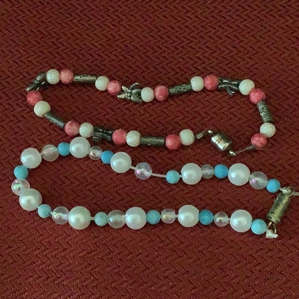 Two little girl bracelets one magnetic closure one screw back closure